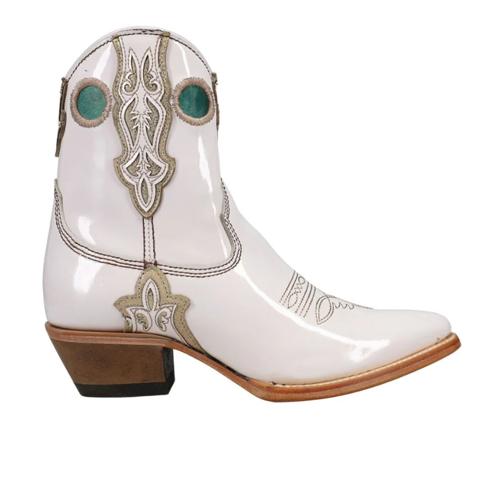 Embroidered Tooled Inlay Pointed Toe Cowboy Booties