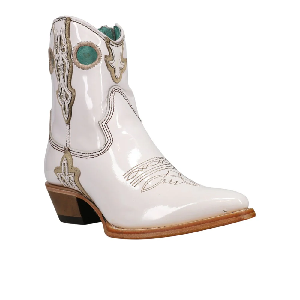 Embroidered Tooled Inlay Pointed Toe Cowboy Booties - Image 2