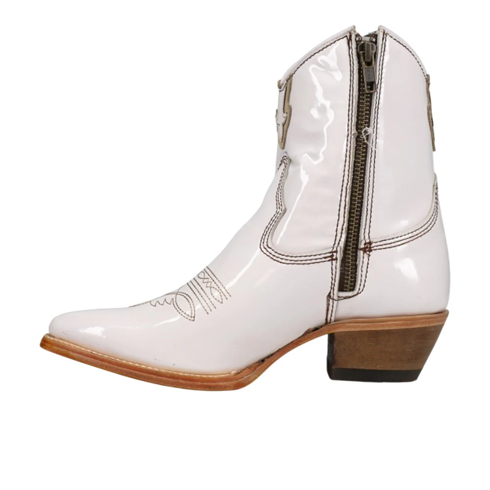 Embroidered Tooled Inlay Pointed Toe Cowboy Booties - Image 3