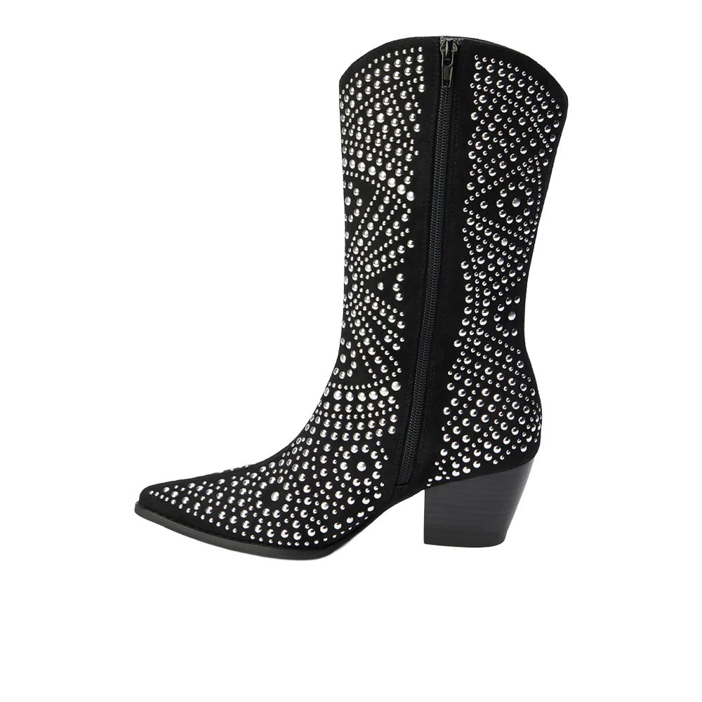 Twain Studded Pointed Toe Zippered Cowboy Boots - Image 3