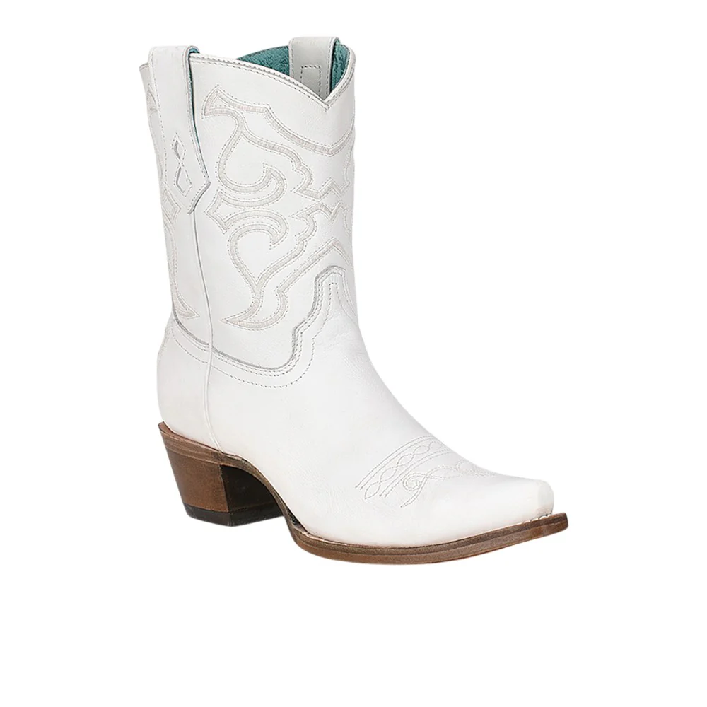 White Embroidered Snip Toe Cowboy Boots - Image 2