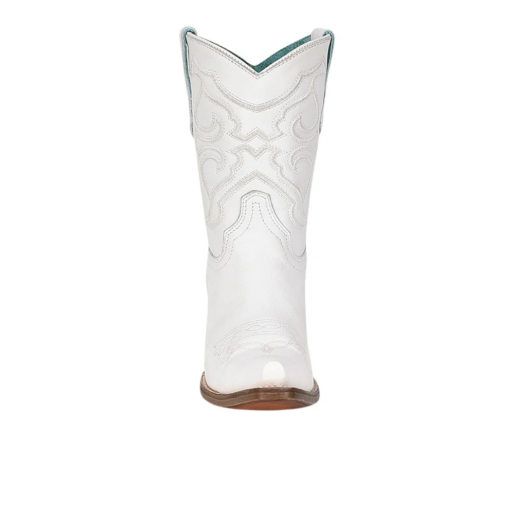 White Embroidered Snip Toe Cowboy Boots - Image 3