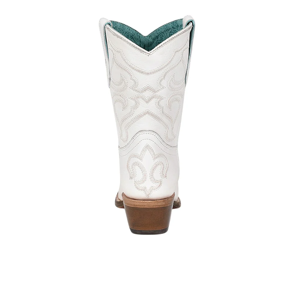 White Embroidered Snip Toe Cowboy Boots - Image 4